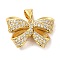 Brass Micro Pave Clear Cubic Zirconia Pendants, Cadmium Free & Lead Free, Bowknot, Real 16K Gold Plated, 16x21.5x5mm, Hole: 5mm