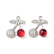 Brass & Glass Micro Pave Cubic Zirconia Pendants, Cadmium Free & Nickel Free & Lead Free, Cherry, Platinum, 17x14.5x7mm, Hole: 1.2mm