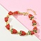 Brass Emenal Link Bracelets for Women, Strawberry, Cadmium Free & Lead Free, Rack Plating, Long-Lasting Plated, Real 18K Gold Plated, Red, 6-7/8 inch(17.5cm)