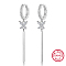 Anti-Tarnish Rhinestone Butterfly Hoop Earrings, Rhodium Plated 925 Sterling Silver Rectangle Bar Drop Earrings, Platinum, 45x6mm