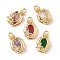 Brass Micro Pave Cubic Zirconia Pendants, Nickel Free, Oval with Flower, Real 18K Gold Plated, Mixed Color, 17x10.5x6.5mm, Hole: 1.6mm