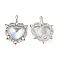 Zinc Alloy Pendants, Resin Imitation Gemstone Heart Charms, Platinum, 19.5x14.5x5mm, Hole: 1.6mm