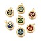Brass Rhinestone Enamel Pendants, Genshin Elemental, with Jump Ring, Rack Plating, Long-Lasting Plated, Real 18K Gold Plated, Round, 18.5x16x2mm, Hole: 3.5mm
