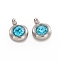 Trendy Original Color 304 Stainless Steel Faceted Grade A Rhinestone Flat Round Charms Pendants, April Birthstone Charms, Stainless Steel Color, Aquamarine, 9x6.5x4mm, Hole: 2mm