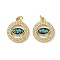 Brass Micro Pave Cubic Zirconia Pendants, with Synthetic Opal and Jump Ring, Flat Round, Cadmium Free & Lead Free, Real 18K Gold Plated, 20x17x2mm, Hole: 3.5mm