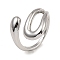 Rack Plating Brass Hollow Teardrop Open Cuff Rings, Long-Lasting Plated, Lead Free & Cadmium Free, Platinum, Inner Diameter: 17mm