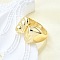Brass Cuff Rings for Women, Cadmium Free & Lead Free, Oval, Real 18K Gold Plated, Inner Diameter: 17.4mm