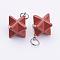 Natural Red Jasper Pendants, with 201 Stainless Steel Split Rings, Stainless Steel Color, Merkaba Star, 22~23x16.5~17x19mm, Hole: 6mm