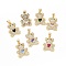 Brass Micro Pave Cubic Zirconia Pendants, Cadmium Free & Lead Free, with Glass, Bear with Heart Charms, Golden, Mixed Color, 20.5x15x5mm, Hole: 5.5x3.5mm