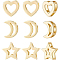 12Pcs 3 Style Brass Slide Charms, Long-Lasting Plated, Star & Moon & Heart, Real 18K Gold Plated, 10~11x8.5~11.5x3.5mm, Hole: 1.5~2x2~5mm, 4pcs/style