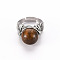 Adjustable Gemstone Round Finger Rings, with Brass Findings, US Size 7 1/4(17.5mm)