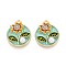Rack Plating Alloy Rhinestone Enamel Pendants, Flat Round & Flower, with ABS Imitation Pearl, Light Gold, 24x20x6mm, Hole: 1.8mm