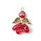 Glass Seed Beaded Angel Pendants, with Antique Golden Alloy Wings, Crimson, 26.5x17.5x16.5mm, Hole: 3.5x2.5mm