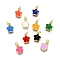 Brass Enamel Charms, with Jump Ring, Flower Charm, Rack Plating, Cadmium Free & Lead Free, Long-Lasting Plated, Golden, Mixed Color, 10x8x1.5mm, Hole: 3mm