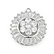 Brass Micro Pave Cubic Zirconia with Glass Pendants, Cadmium Free & Nickel Free & Lead Free, Round with Flower Charms, Platinum, 24x22.5x8.5mm, Hole: 1.6mm