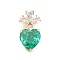 Brass Micro Pave Clear Cubic Zirconia Pendants, with Glass, Heart Charms, Real 18K Gold Plated, Green, 24.5x13x12mm, Hole: 6x4mm