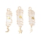 3Pcs 3 Styles Electroplated Natural Quartz Crystal Pointed Copper Wire Wrapped Pendants, with Brass & 304 Stainless Steel Star Lightning Moon, Golden, WhiteSmoke, 44.5~54x10~11x11~13mm, Hole: 4mm, 1pc/style