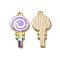 Alloy Enamel Pendants, Golden, Lollipop Charm, Lilac, 24x12x2mm, Hole: 1.5mm