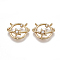 Brass Universe Space Charms, Nickel Free, Real 18K Gold Plated, with Cubic Zirconia, Planet, Clear, 11x14x4mm, Hole: 1mm