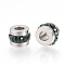 201 Stainless Steel Polymer Clay Rhinestone Inlaid Beads, Column, Stainless Steel Color, Emerald, 7x5mm, Hole: 3mm