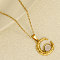 304 Stainless Steel Pave Natural White Shell Crescent Moon Pendant Necklaces, Golden, Pendant: 1.9x1.6cm