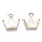 Alloy Pendants, with Enamel, Light Gold, Crown, White, 15x16x2.5mm, Hole: 2mm