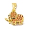 Rack Plating Brass Micro Pave Orange Cubic Zirconia Pendants, Long-Lasting Plated, Lead Free & Cadmium Free, Elephant, Golden, 14.5x17x7mm, Hole: 7x3.5mm