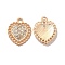 Alloy Rhinestone Pendants, Heart Charms, Golden, 20x16.5x2mm, Hole: 2mm