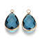 Glass Pendants, with Brass Findings, Faceted, Drop, Light Gold, Dark Turquoise, 14x7.5x4mm, Hole: 1.8~2.3mm