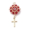 Glass Seed Beaded Evil Eye Pendants, with Real 18K Gold Plated 304 Stainless Steel Jump Rings & Golden Cross Charm & Handmade Lampwork Bead & Faceted Glass Beads, FireBrick, 40x21x8mm