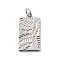 Brass Pendants, Rectangle with Leaf Pattern, Long-Lasting Plated, Lead Free & Cadmium Free, Rack Plating, with Jump Ring, Platinum, 19x11.5x1.5mm, Hole: 3mm