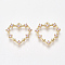 Brass Cubic Zirconia Pendants, Nickel Free, Real 18K Gold Plated, Heart, Pink, 18~19x18~19x2.5mm, Hole: 1mm