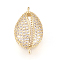 Brass Micro Pave Cubic Zirconia Links, Long-Lasting Plated, Lead Free & Cadmium Free & Nickel Free, Cowrie Shell, Clear, Real 18K Gold Plated, 21x12x6.5mm, Hole: 1.2mm