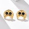 304 Stainless Steel Stud Earrings, with Rhinestone, Ion Plating(IP), Owl, Real 18K Gold Plated, 12x12.5mm