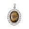 Natural Tiger Eye Pendants, with Platinum Tone Alloy Findings, Oval Charms, 41x28.5x7.5mm, Hole: 7.2x4mm
