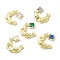 Alloy Pendant, with Glass, Light Gold, Lead Free & Cadmium Free, Moon Charm, Mixed Color, 23x20x4mm, Hole: 1.6mm