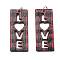 Printed Wood Pendants, with Iron Ring, Valentine's Day Collection, Rectangle, 50x20.5x2.5mm, Hole: 5mm