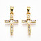 Brass Micro Pave Cubic Zirconia Pendants, Cadmium Free & Lead Free, Cross Charms, Real 18K Gold Plated, 19.5x11.5~12x2.1mm, Hole: 2~2.5x5mm