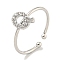 Rack Plating Brass Open Cuff Rings for Women, with Cubic Zirconia, Cadmium Free & Lead Free, Long-Lasting Plated, Letter, Letter Q, Inner Diameter: 17.5mm, Letter: 9x7mm