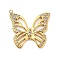304 Stainless Steel Crystal Rhinestone Pendants, Real 18K Gold Plated, Butterfly, 24x25.5x2mm, Hole: 1.5mm