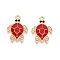 Alloy Rhinestone and Enamel Pendants, Turtle, Golden, FireBrick, 21x15x2.2mm, Hole: 1.6mm