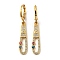 Real 18K Gold Plated Brass Dangle Leverback Earrings, with Enamel and Cubic Zirconia, Evil Eye, FireBrick, 38.5x6mm