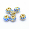 Electroplate Brass Enamel Beads, Cadmium Free & Lead Free, Rondelle, Golden, Deep Sky Blue, 11x8.5mm, Hole: 3mm