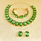 Alloy & Glass Rectangle Link Chain Necklaces & Bracelet & Dangle Earrings Sets, Golden, Lime Green, 475mm