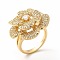 Cubic Zirconia Flower Finger Ring, Real 18K Gold Plated Brass Jewelry for Women, Cadmium Free & Lead Free, Clear, Inner Diameter: 18mm