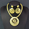 Flat Round Alloy Pendant Necklaces & Stud Dangle Earrings Sets, Golden, 420mm