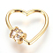 Brass Micro Pave Cubic Zirconia Screw Carabiner Lock Charms, for Necklaces Making, Heart, Clear, Golden, 23x23x2~5.5mm