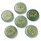 Natural Green Aventurine Cabochons, Flat Round with Engraved Gold Lotus Flower, 25~26x6~7mm