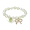 Imitation Pearl Glass & Acrylic Round Beaded Stretch Bracelets, with Alloy Bowknot Charms, Pale Green, Inner Diameter: 2 inch(5cm)
