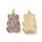 Brass Micro Pave Cubic Zirconia Pendants, Cadmium Free & Lead Free, with Jump Ring, Bear Charms, Golden, Medium Purple, 19x12x4mm, Hole: 3mm